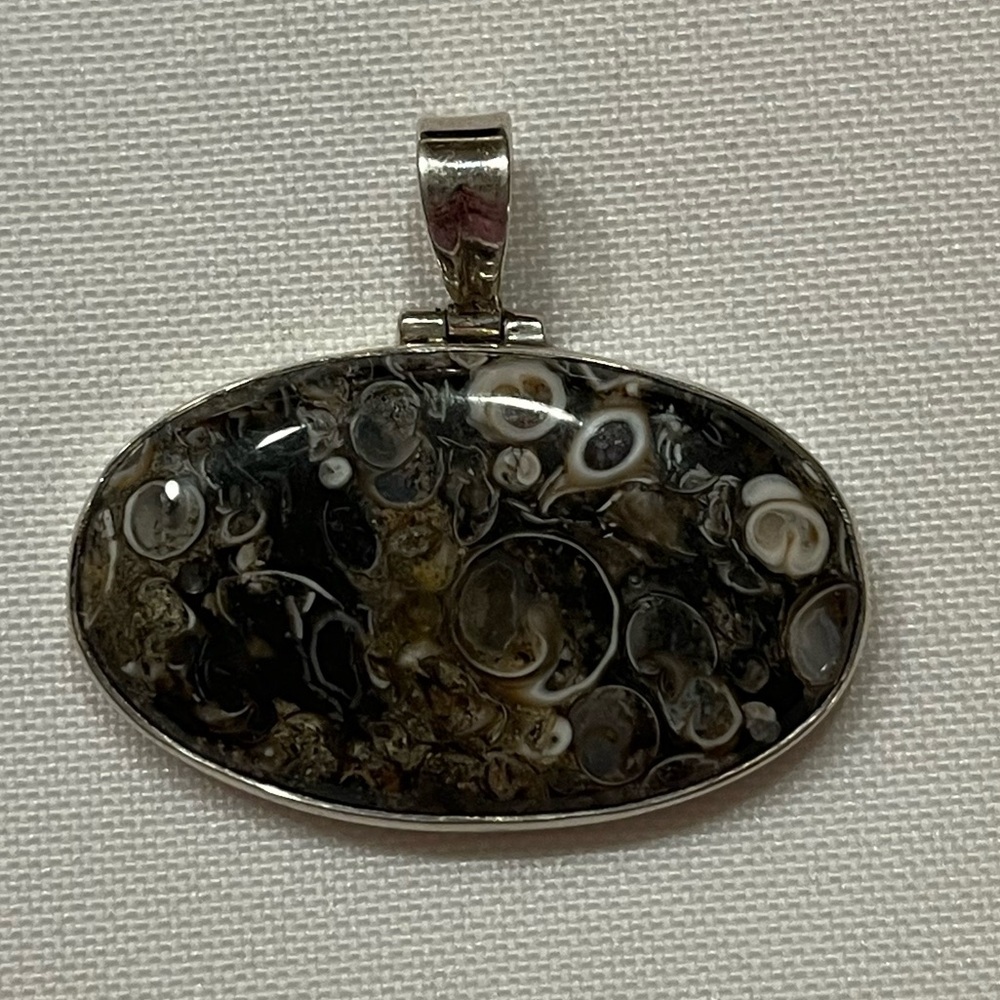 925 Sterling Silver Oval Pendant Chunky Statement Necklace Pendant. Brown tans - Picture 3 of 8